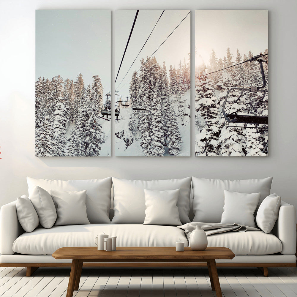 Frosty Pines Wall Art Canvas Print – Framed Cozy Cabin Ski