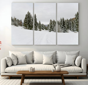 Frosty Pines Wall Art Canvas Print – Framed Silent Snowfall