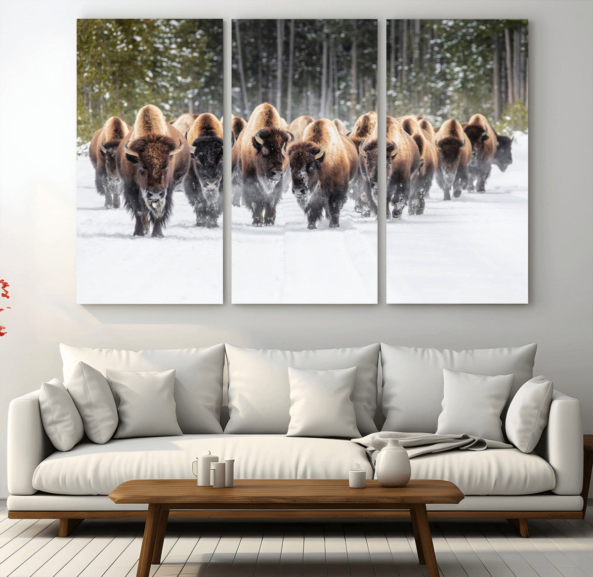 American Bison Herd Wall Art Canvas Print – Powerful Winter