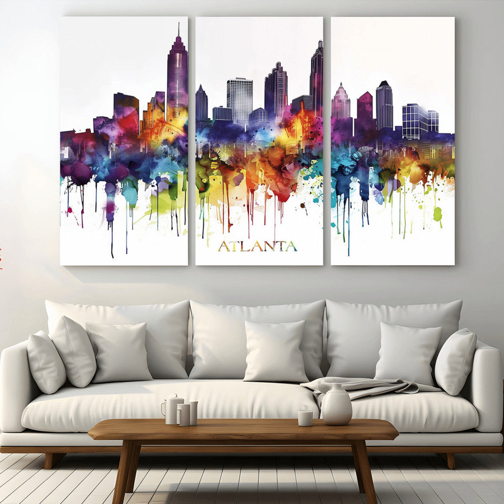 Atlanta Skyline Wall Art Canvas Print – Framed Colorful