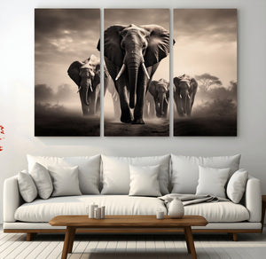Elephant Family Wall Art Canvas Print, Framed Elephant Wall