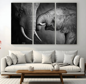 Elephant Family Wall Art Canvas, Framed Elephant Family
