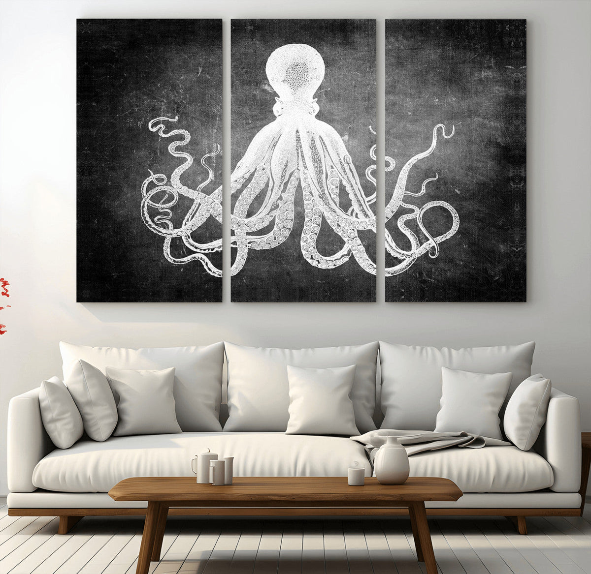 Black White Octopus Wall Art Canvas Print