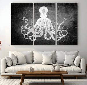 Black White Octopus Wall Art Canvas Print