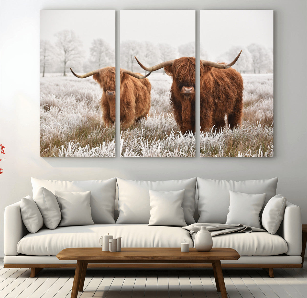 Longhorn Cattle Wall Art Canvas Print, Framed Farmhouse