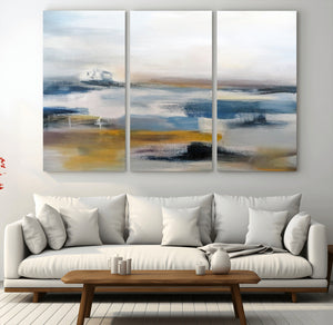 Abstract Landscape Wall Art Canvas | 3 Panel Modern Blue,