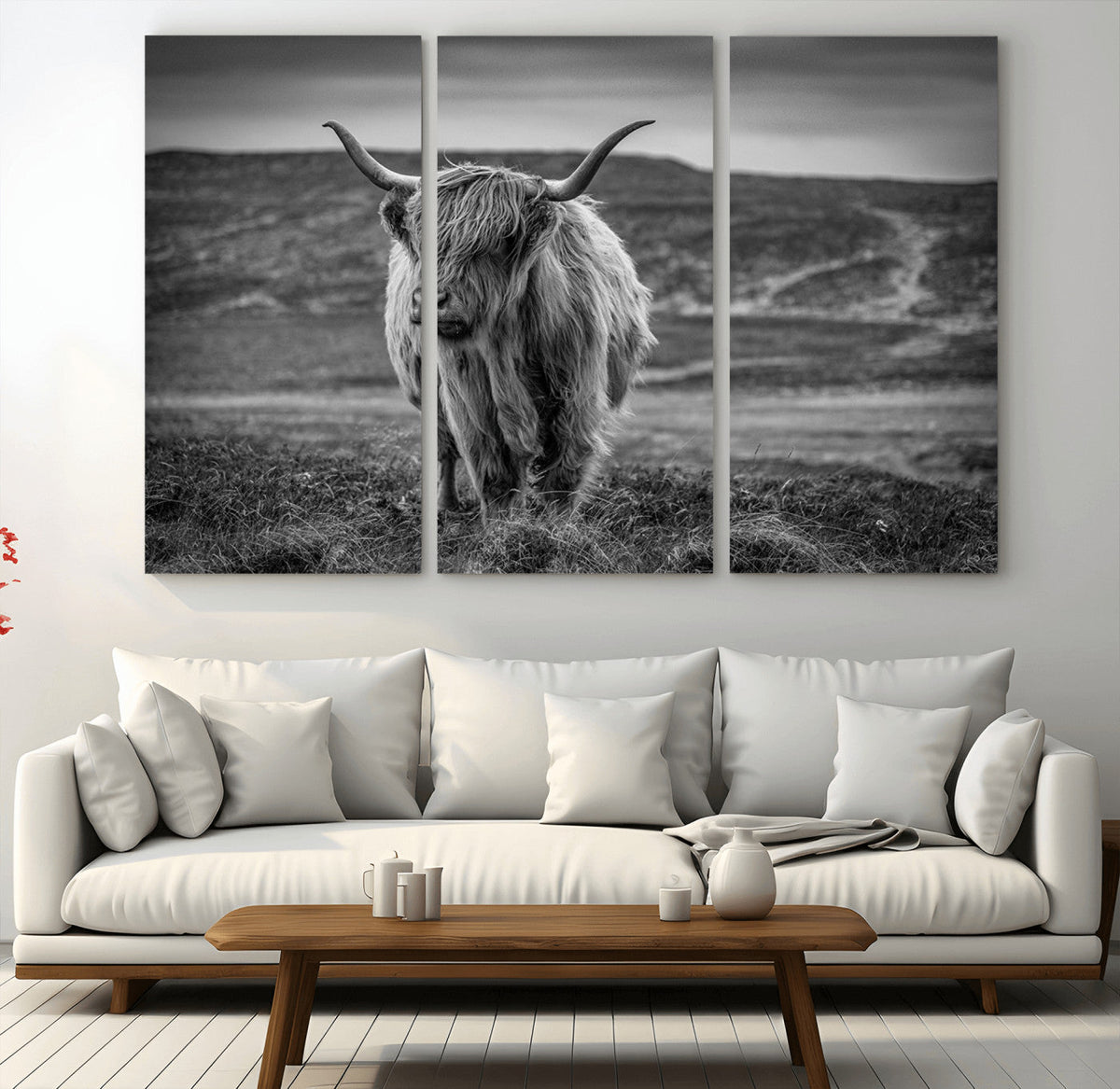Fluffy Cattle Wall Art Print, Highland Cow Canvas, Framed