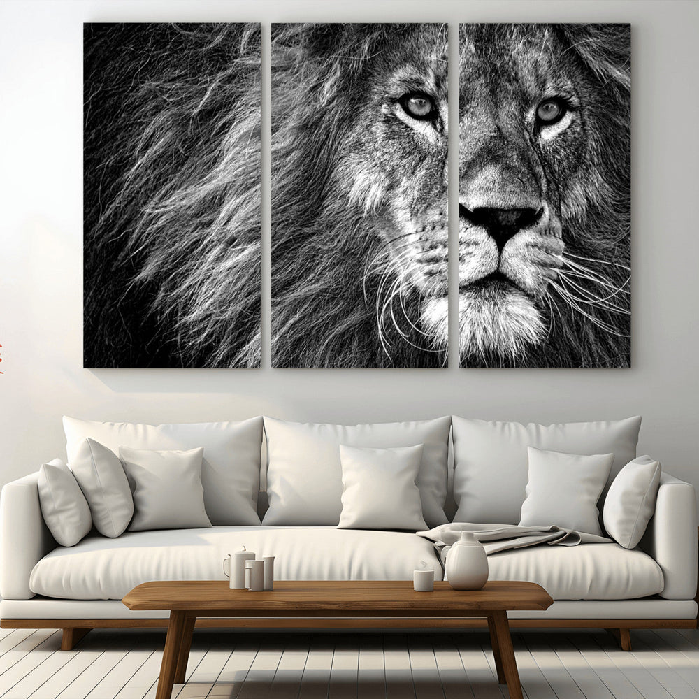 Black and White Lion Canvas Wall Art Print – Wildlife