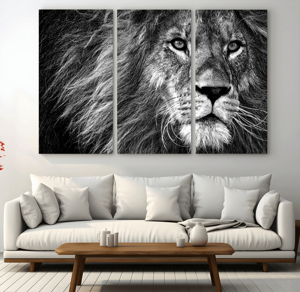 Black and White Lion Canvas Wall Art Print – Wildlife
