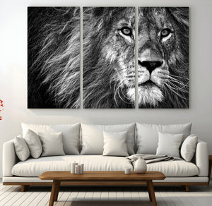 Black and White Lion Canvas Wall Art Print – Wildlife