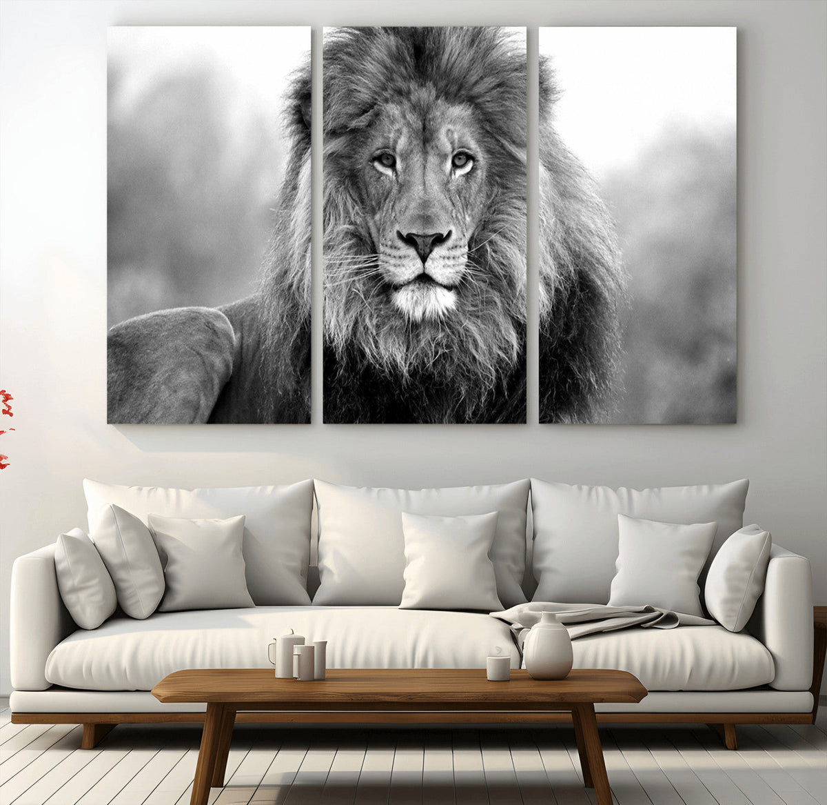 Black and White Lion Canvas Wall Art – Animal Print Artwork