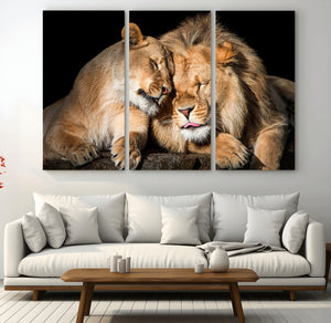 Lion and Lioness Wall Art Canvas Print – Framed African