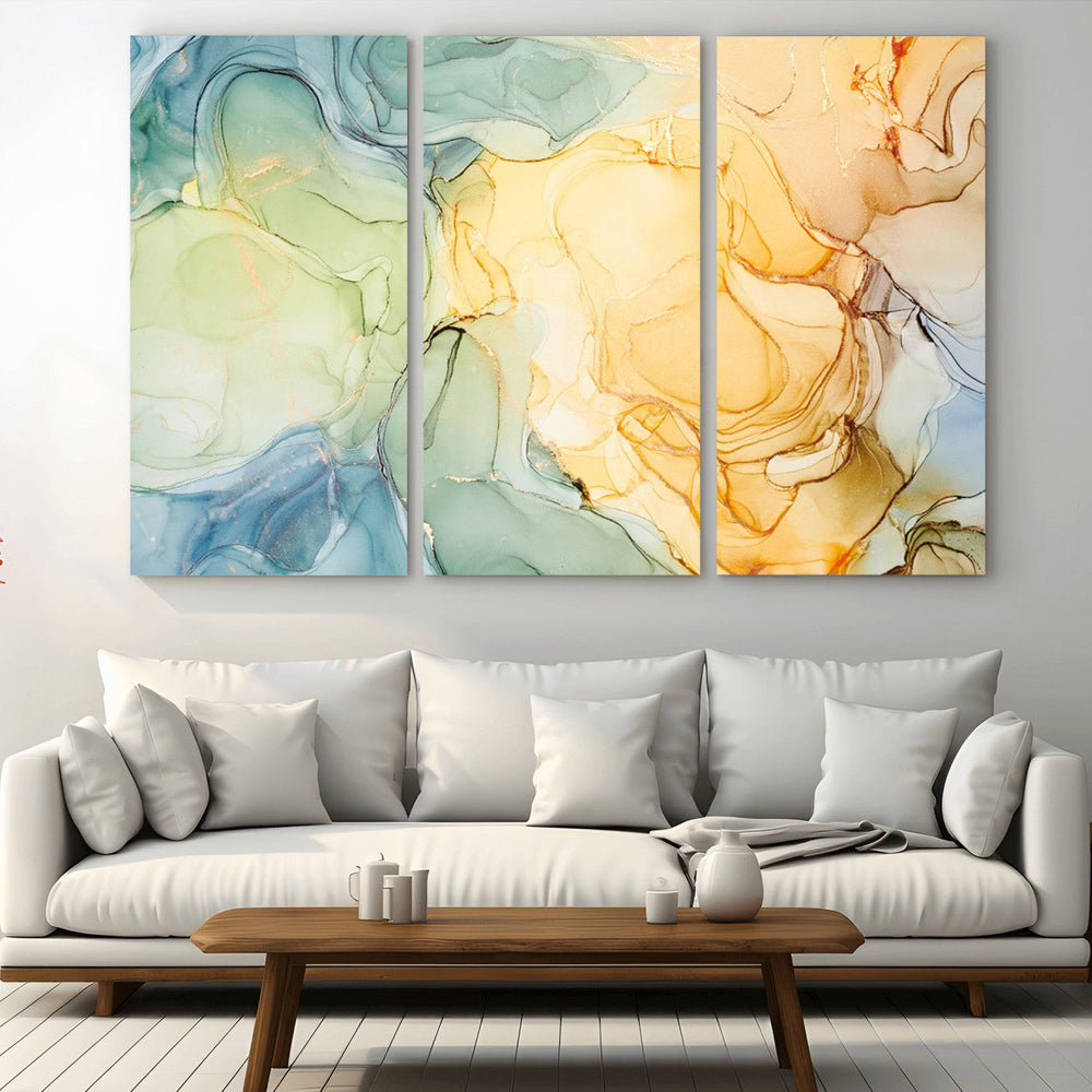 Green and Yellow Marble Fluid Effect Wall Art, Green and