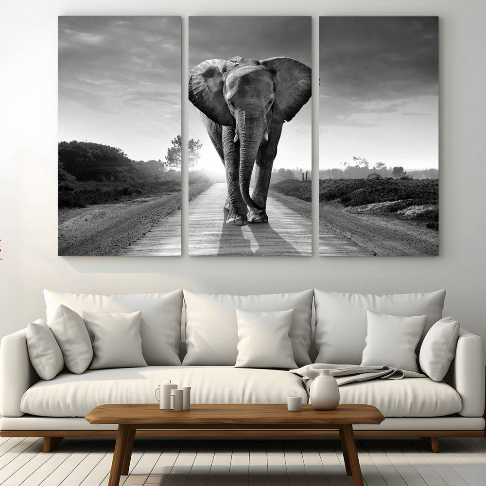 Black and White Elephant Wall Art Canvas Print
