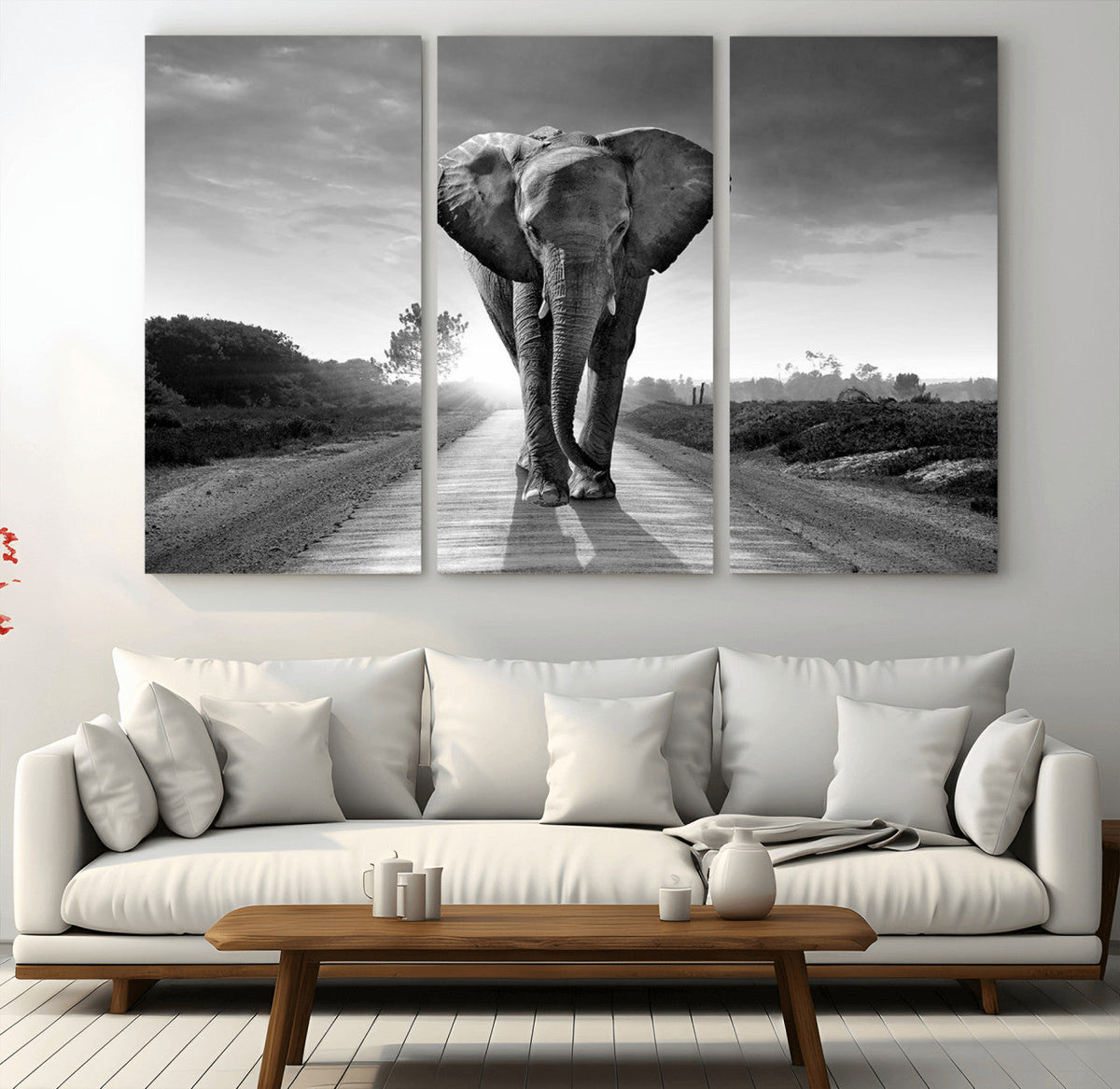 Black and White Elephant Wall Art Canvas Print