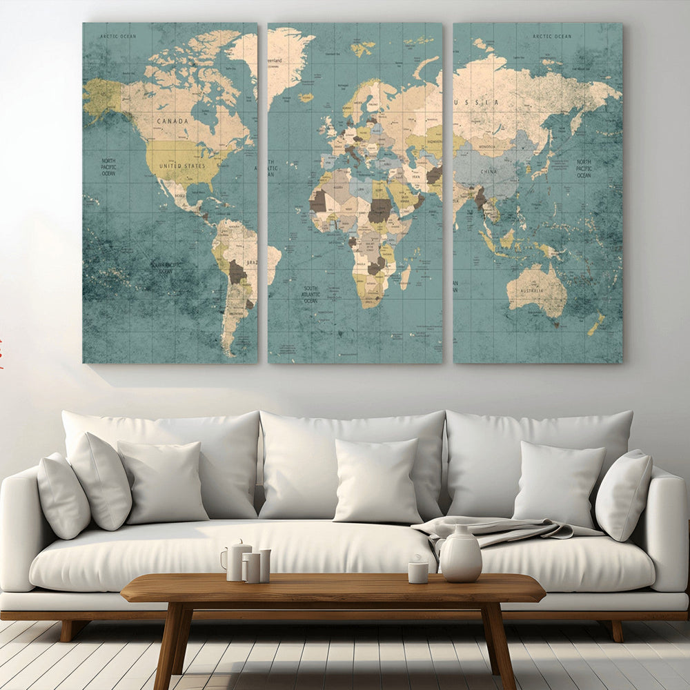 Classic World Map Canvas Print – Framed Vintage Map Wall