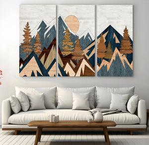 Abstract Wood Panel Effect Mountain Range Top Wall Art
