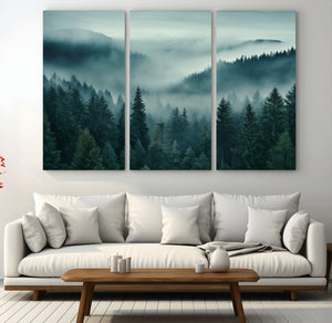 Captivating Misty Foggy Forest Wall Art Premium Canvas Print