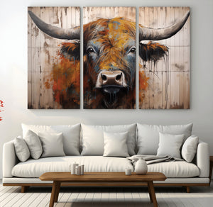 Abstract Bull Highland Cow Canvas Wall Art Print – Vibrant