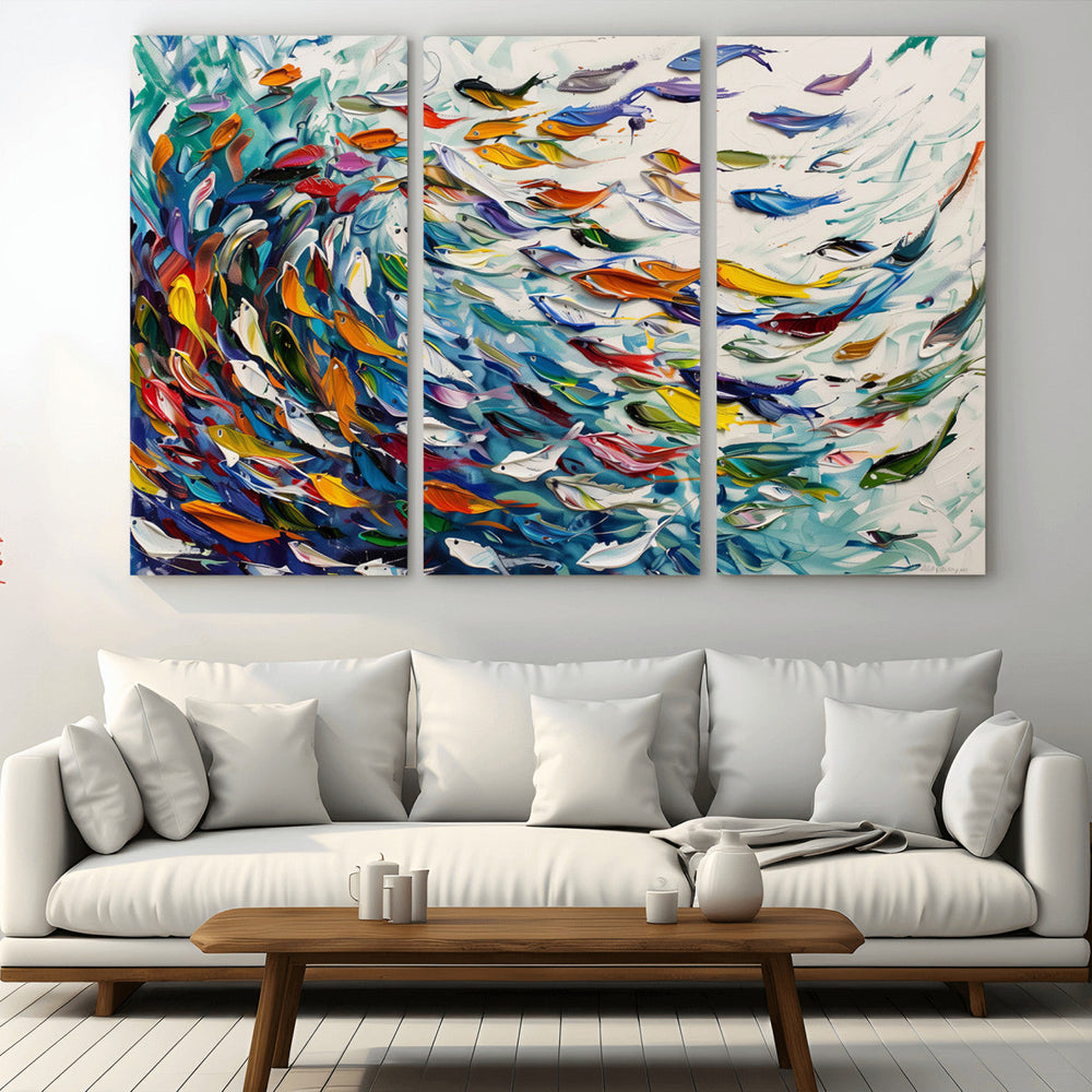 Modern Abstract Fish Shoal Wall Art Canvas Print, Colorful