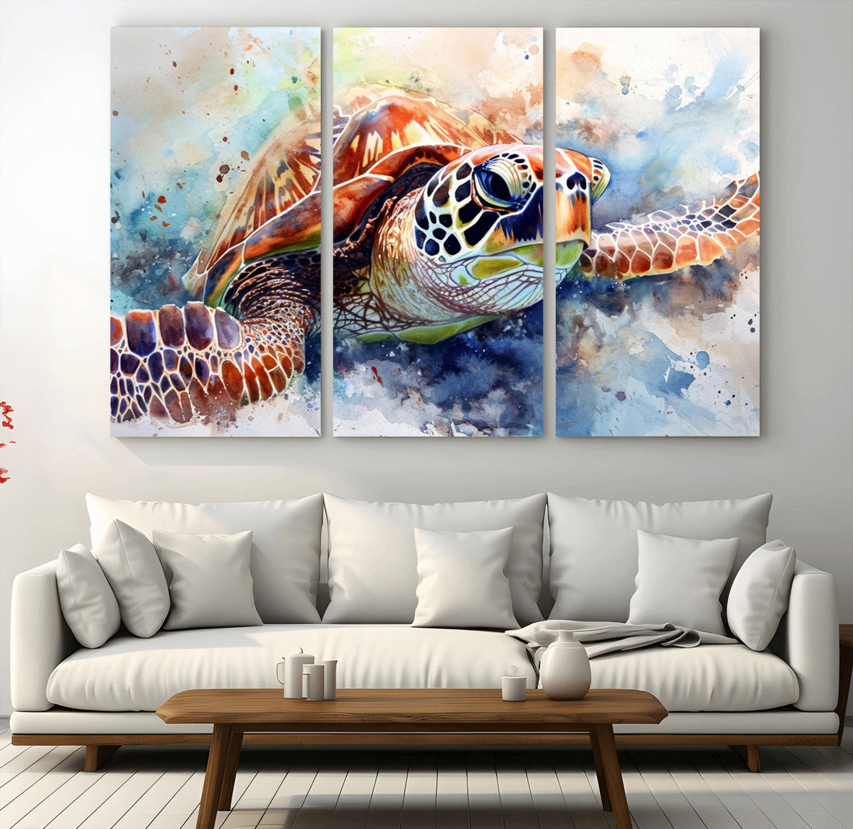 Watercolor Sea Turtle Wall Art Canvas Print - Vibrant Ocean
