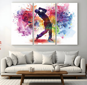 Colorful Golfer Swing Wall Art Canvas Print - Ready to Hang,