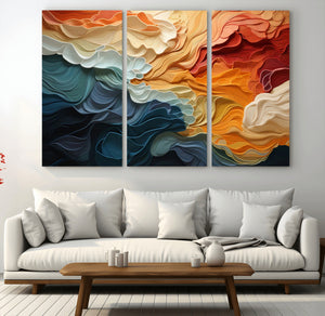 Blue Orange Abstract Wave Wall Art Canvas Print, Framed Blue