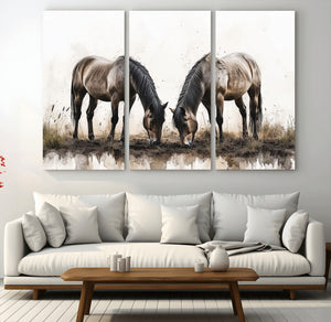 Chines Ink Style Horses Wall Art Canvas Print