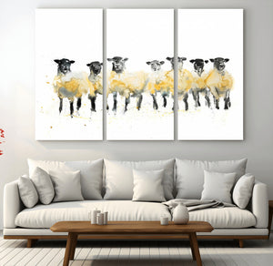 Farmhouse Wall Art Sheep Print | Ready to Hang Framed Canvas