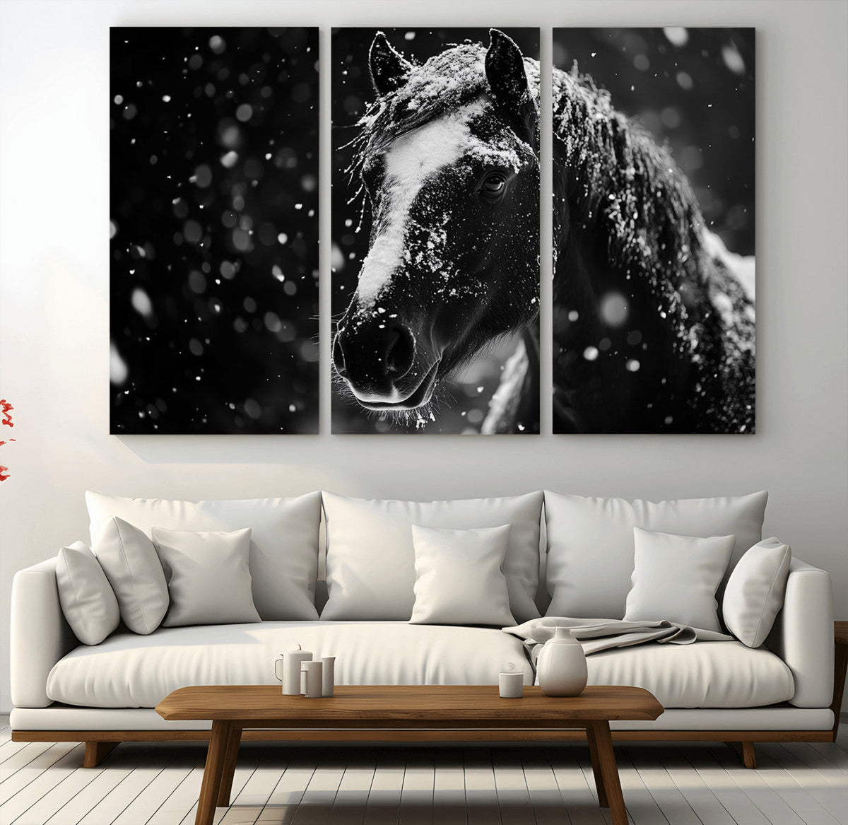 Winter Horse Wall Art | Black and White Horse Print | Ready