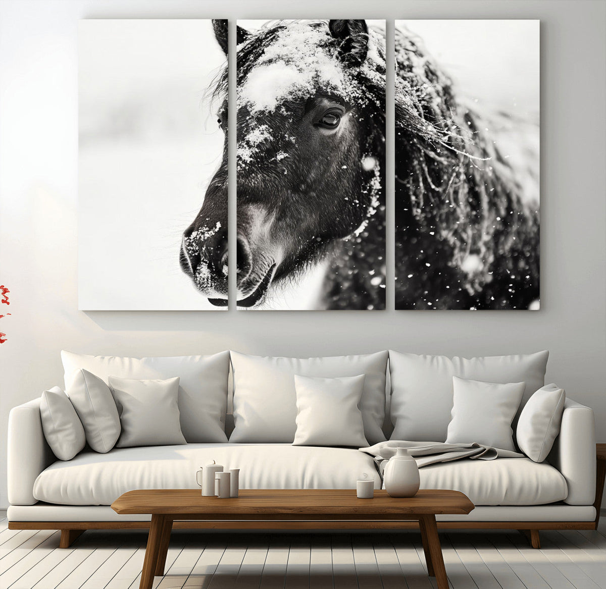 Framed Black and White Horse Wall Art | Ready to Hang and