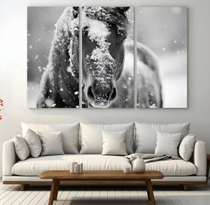 Black and White Horse Winter Wall Art | Ready to Hang and