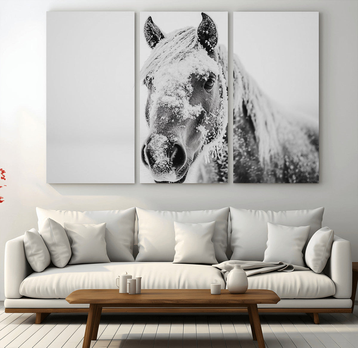 White Horse Wall Art | Ready to Hang and Framed | Winter