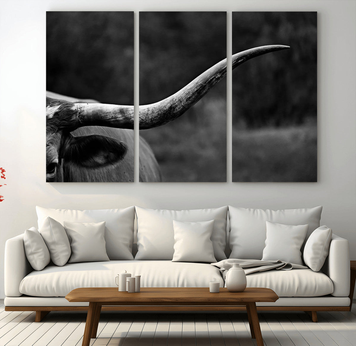 Cow Longhorn Wall Art | Black and White Print | Ready to