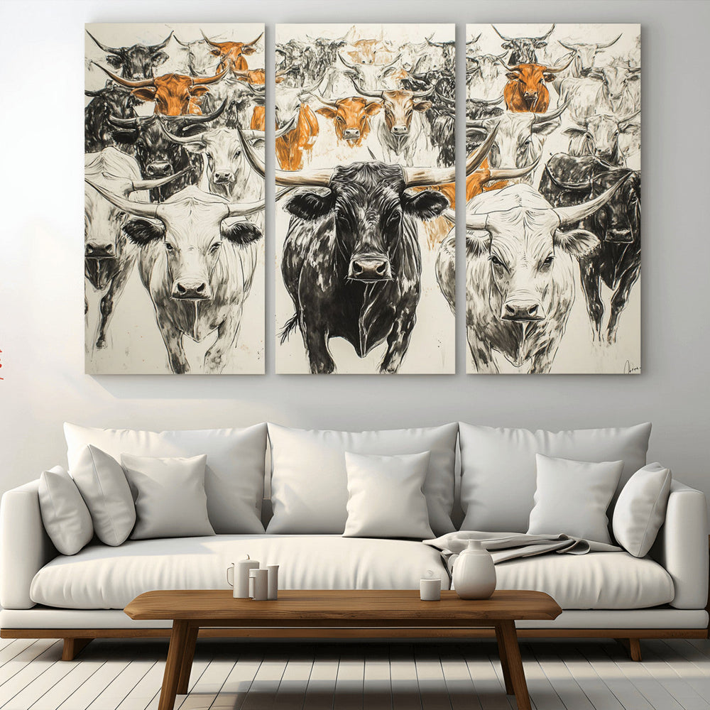 Texas Longhorn Wall Art Canvas Print – Herd Abstract Cow