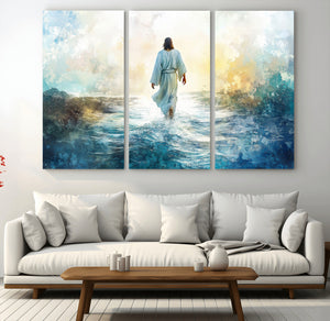 Watercolor Jesus Walking on Water Canvas Print, Christian