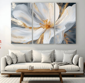 White and Gold Floral Canvas Wall Art - Framed and Ready to