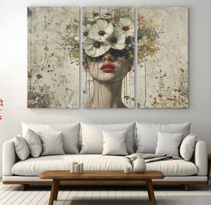 Abstract Floral Women Patel Wall Art Canvas Print
