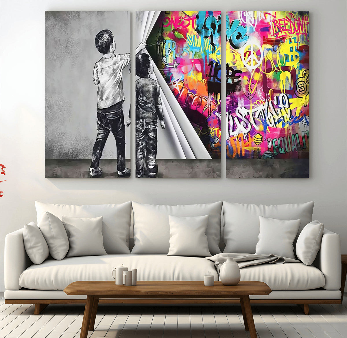 Banksy Print - Street Art Canvas Wall Art - Kids Revealing