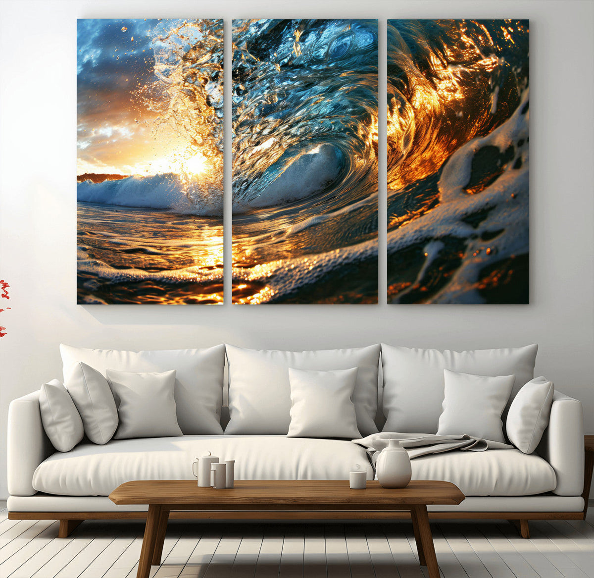 Ocean Wave at Sunset Canvas Wall Art – Vibrant Coastal Beach