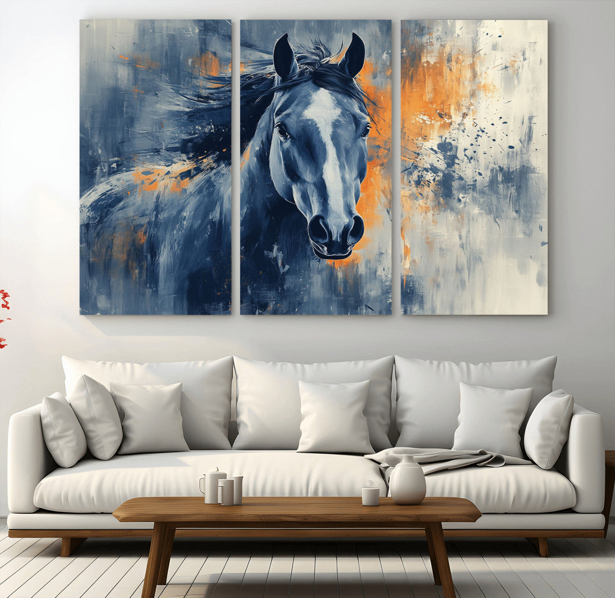 Abstract Blue Horse Wall Art Print Canvas | Horse Wall Art