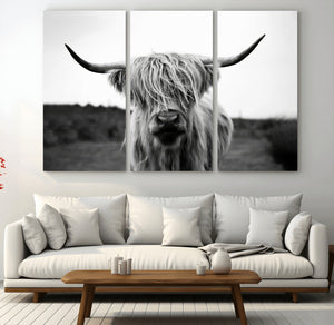Highland Cow Wall Art | Black and White Farmhouse Decor |