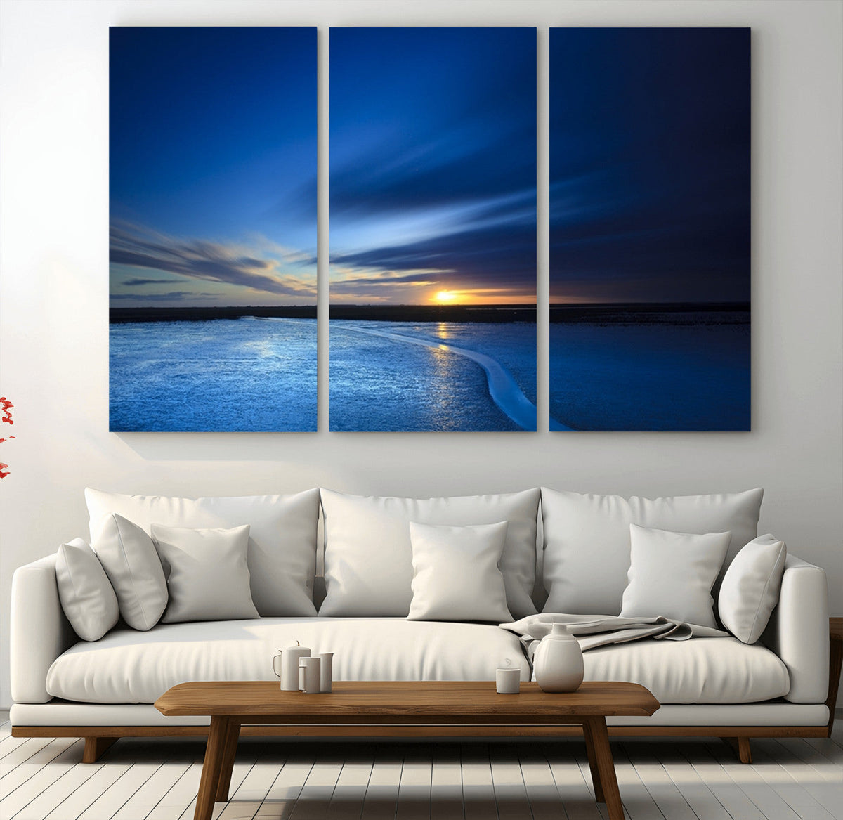Blue Sunset Ocean Canvas Wall Art Print – Serene Coastal