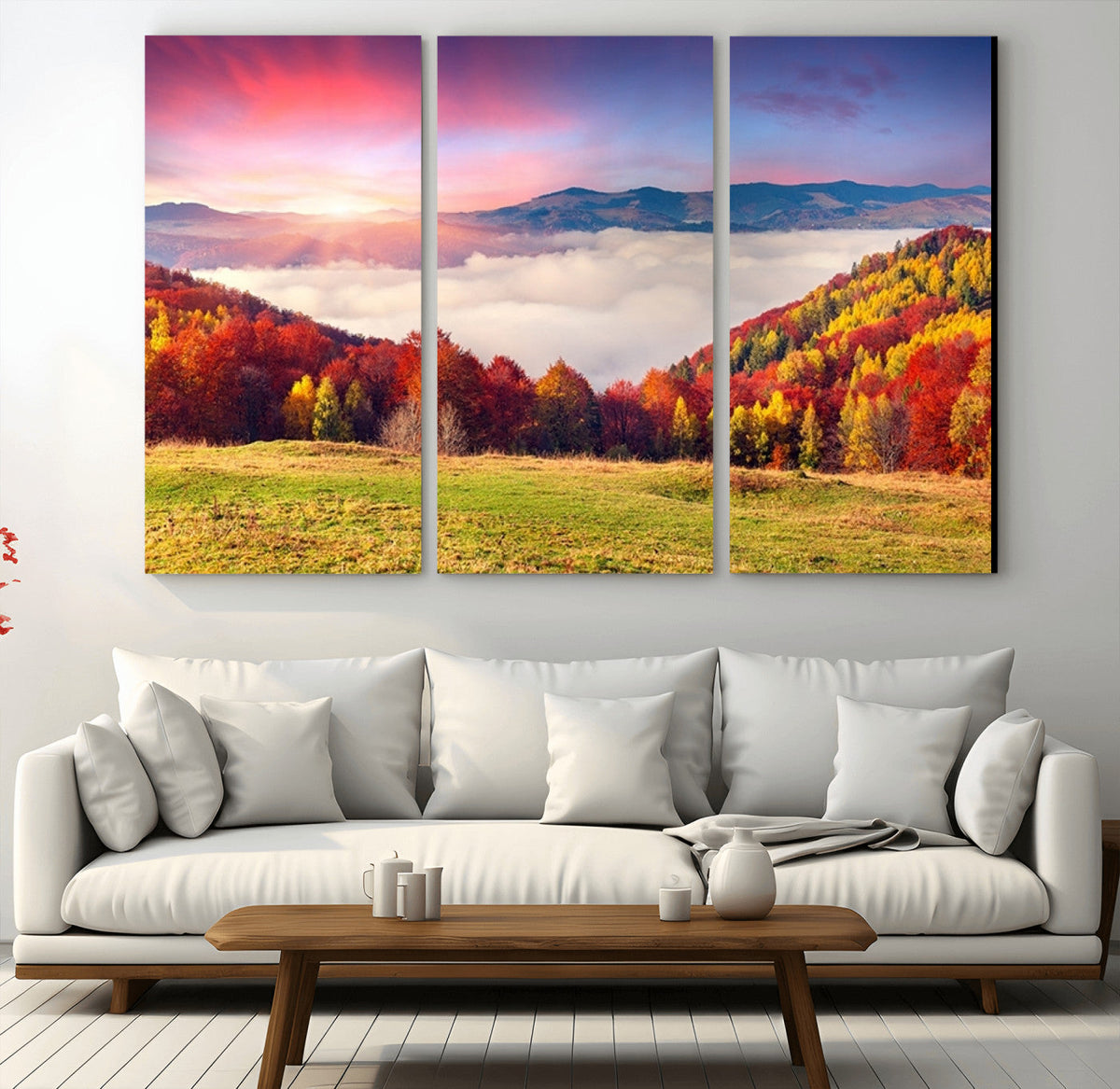 Autumn Mountain Foggy Landscape Wall Art Canvas Print |