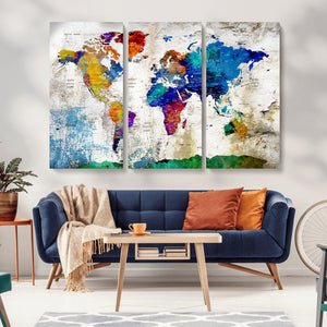 World Map Canvas Print – Framed Travel Map Wall Art for