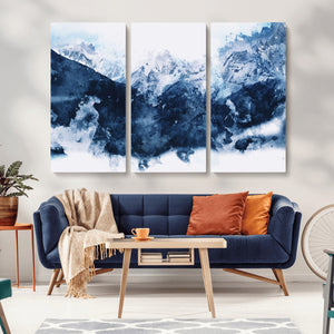 Abstract Blue Mountain Canvas Wall Art – Modern Triptych