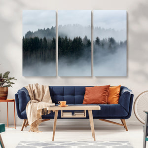 Autumn and Misty Trees in the Forest Wall Art Canvas Print,