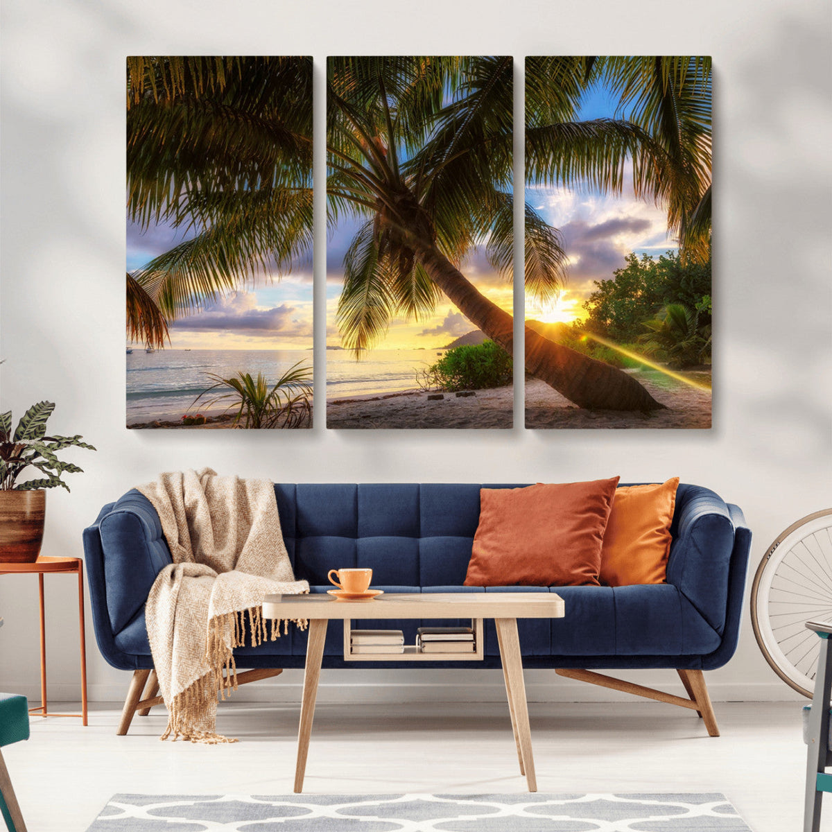 Tropical Island Sunset on the Beach Palms Wall Art Canvas