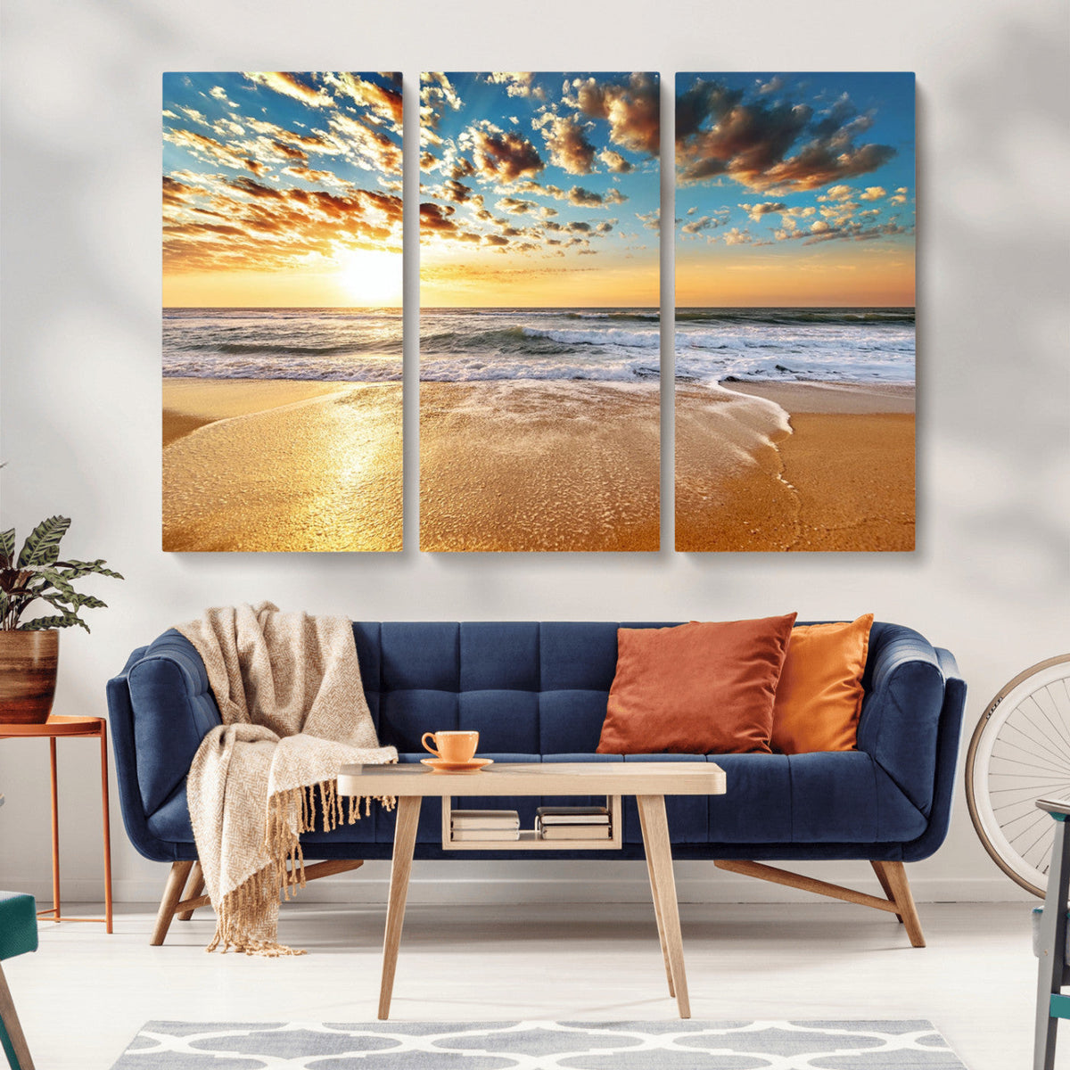 Golden Sunset Beach Print Canvas Wall Art, Giclee Canvas