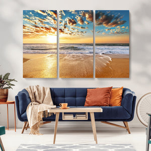 Golden Sunset Beach Print Canvas Wall Art, Giclee Canvas